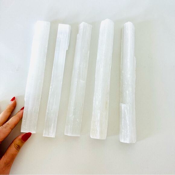 VINTAGE White Clear Selenite Stick Wand Gemstone Crystal Zen Yoga Meditation S/5 - Picture 1 of 9